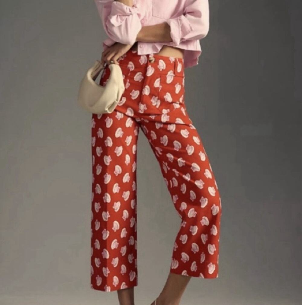 Maeve Anthropologie Red Seashell Print Pants Colette Style Size 27 Petite